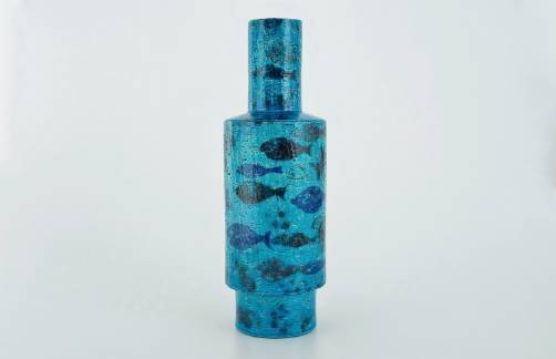 Aldo Londi pesce vase, Rimini Blu series, fish ceramic vase for Bitossi, 1950`s ca, Italian 